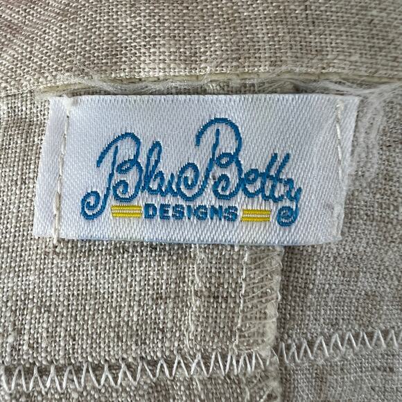 Blu Betty Beige Linen Shirt Dress Button Front Stand-Up Collar Ruffle Hem M? - Picture 9 of 9